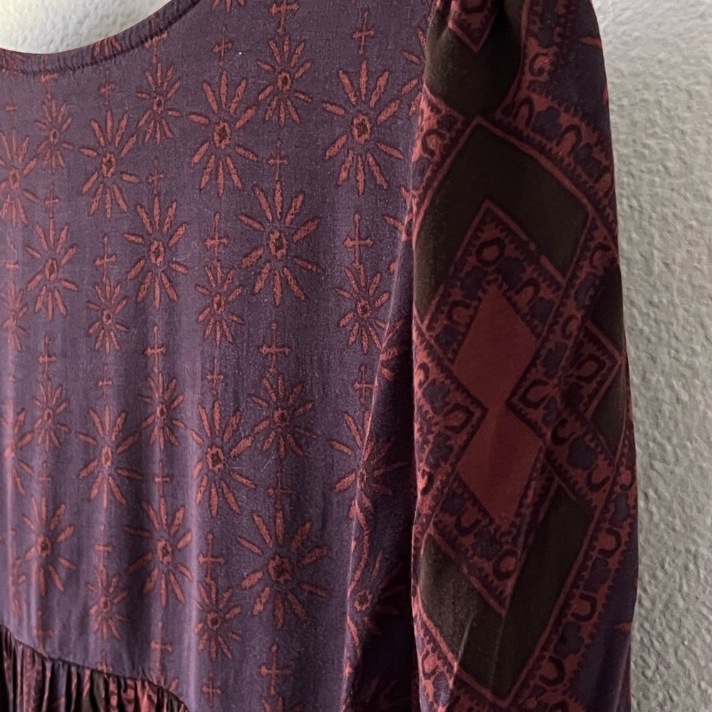 Free People Flowy Bohemian Purple Orchid Floral Tunic Mini Dress Size Small - Picture 5 of 15